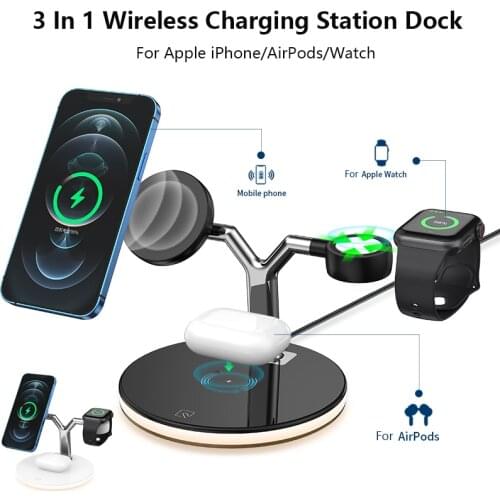 3 In 1 Magnetic Wireless Charger 15W Mag Fast Safe Charging Station For Macsafing iPhone 12 Apple Watch Airpods Macsafe Charger