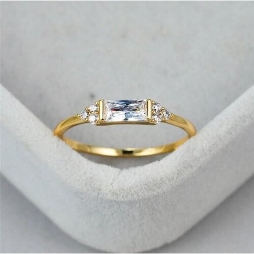 Cute Female White Square Crystal Ring Vintage Yellow Gold Wedding Rings For Women Small Round Zircon Thin Engagement Ring