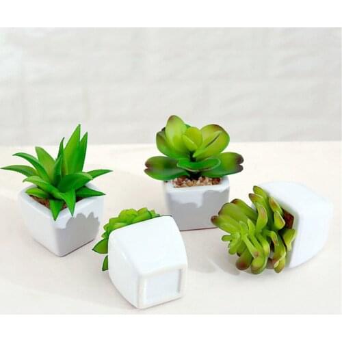 PVC Mini Simulation Flocking Succulents Plant Bonsai Ceramic Potted Home Garden Decoration Flower Arrangement Accessories Potted