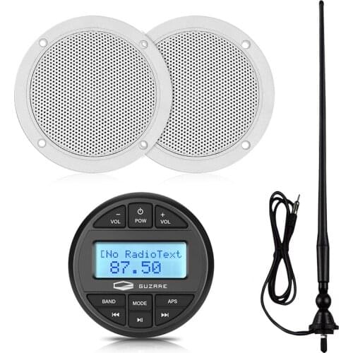 Marine Stereo Bluetooth Receiver Boat Radio Audio System Media MP3 Car Player+4 inch Marine Speakers For RV ATV Yacht+FM Antenna