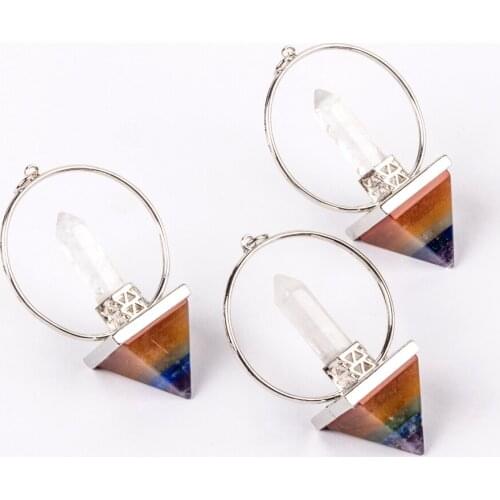 Natural Stone 7 Color Chakra Pyramid Hexagonal Column Pendant Necklace Reiki Healing Pendulum Amulet Hypnotist Divination Props