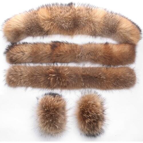 Natural raccoon fur fox fur winter fashion 100% real fur big collar cuffs