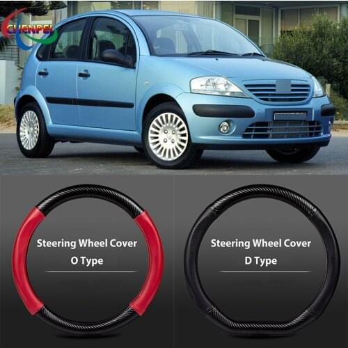 38cm Non-Slip Dreathable Carbon Fiber Steering Wheel Cover For Citroen C3 Car interior decoration accessories