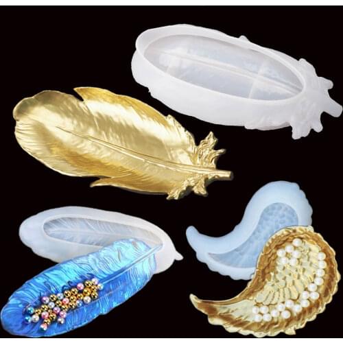 New Resin Feather Wing Shape Mold Silicone Tray Molds for DIY Jewelry Storage Plate Epoxy Clay Craft Making Cement Casting Mould