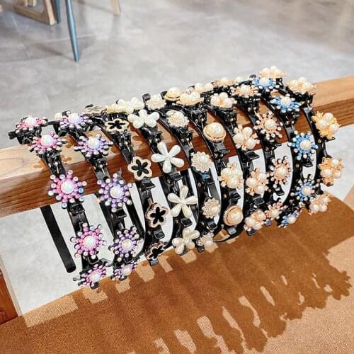 New Women Elegant Vintage Pearls Rhinestone Flower Bangs Hair Clips Braided Hairbands Decorate Headband Fashion Hair Accessories