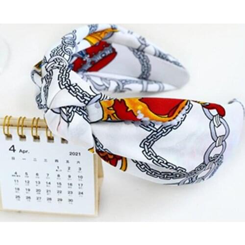 White Hairband Print for Women New Hair Accessories Top Bow Knotted Headbands Chains Print Adults Face Wash Headdress Hair Hoop