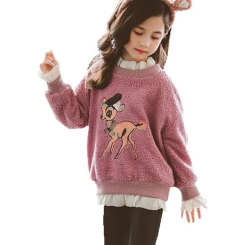 Autumn Winter Kids Sweatshirts for Girl Teenager Cartoon Outdoor Coat Children Deer Christmas Sweatershirt Kids New Year Costume