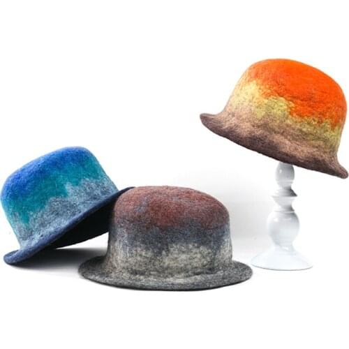 Bucket Hats Handmade Creative Wool Felt Warm Winter Hat Birthday Gift Art Casual Fashion Bucket Cap Cosplay Party