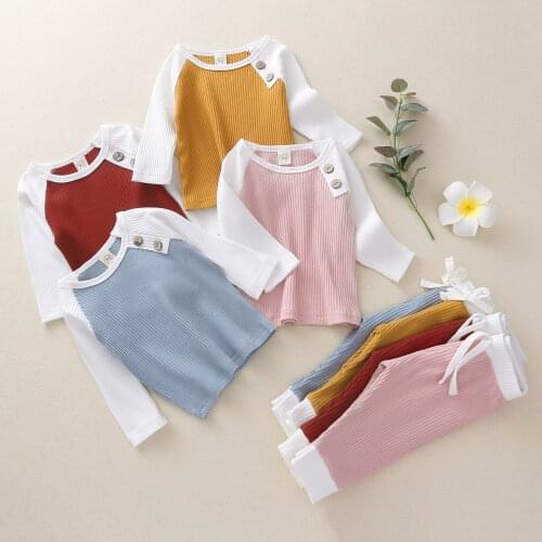 Newborn Infant Baby Boys Girls Clothes Solid Knitted Tops+ Lacing Pants Pajamas Sleepwear Sets ensemble bebe fille hiver