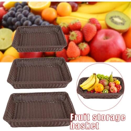 Hand-Woven Rectangular Rattan Wicker Basket Fruit Tea Snack Bread Picnic Cosmetic Storage Box Kitchen Supplies Household Tools