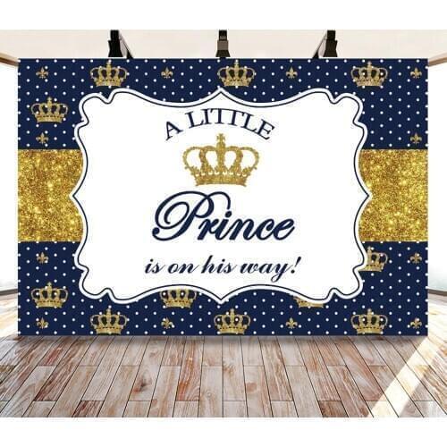 Prince Backdrops For Photography Baby Shower A Little Boy Is On His Way Crown Customized Poster Portrait Photographic Backdrop
