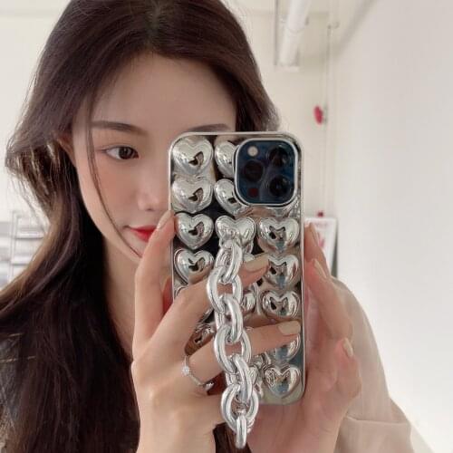 Luxury 6D Electroplated Wrist Chain Case for iphone 12 Pro Max XR 11ProMax X XS 7 8 plus Bump Love Heart Silicon Bracelet Cases