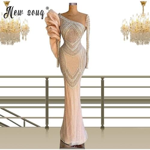 Luxury Mermaid Beaded Long Evening Gown with Ruffles 2021 New Long Sleeve Handmade Beads bridal Dress Performance Gown