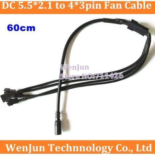 DC 5.5*2.1 to 4*3pin Fan Power Extension Cable 3-pin Y Splitter Fan Cable --50pcs/lot