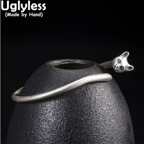 Uglyless 1 Piece Wild Cat Jewelry Sets for Women 925 Silver Bangles Rings Lovely Animals Kitty Bijoux Cat Head Silver Bracelets