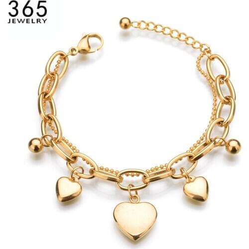Top Quality Gold Chain Heart Charm Bracelets Trendy Pendant Multilayer Bangles Wedding Birthday Gift Drop Shipping