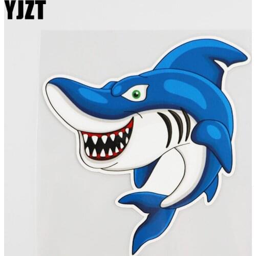 YJZT 13.7CMX14.3CM Blue Shark Car Sticker Beautiful Cartoon Shark Pvc Decal 6A-0137