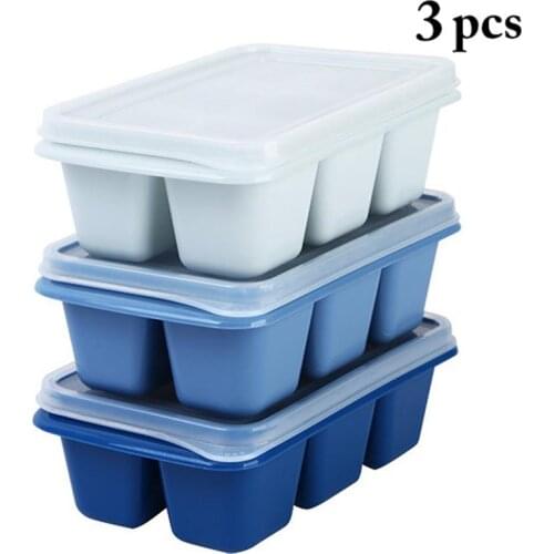 3Color 6-Grid Silicone Ice Cube Mold Ice Cube Maker Flexible Silicone Ice Cube Tray with Lid Kitchen Gadgets and Accessories