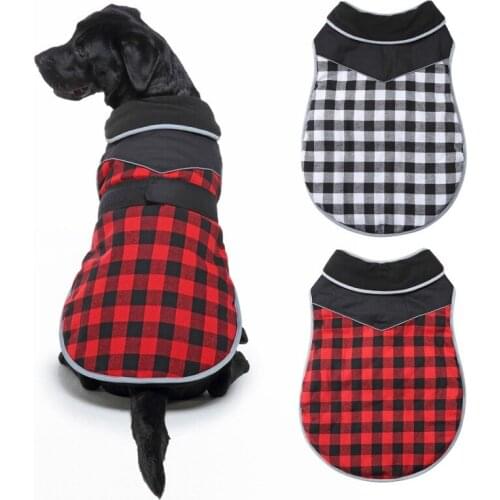 British Style Dog Winter Coat Plaid Dog Clothes Windproof Cozy Cold Weather Dog Fleece Lining Jacket Reflective Dog Apparel
