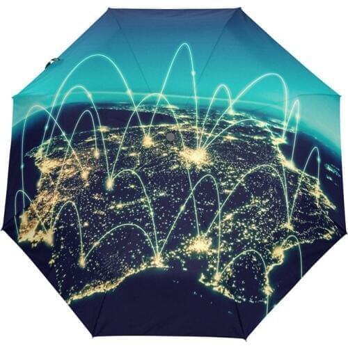 Physical World Map Illustration Umbrella Rain Women Sun Rain Automatic Folding Umbrellas Men Small Umbrella with Black Coating