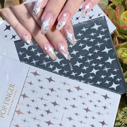 1Sheet 3D Self-adhesive Stickers for Nails Gold/Sliver Starry Sky Sparkling Stars Nail Art Back Glue DIY Tips Papers&DecalsH