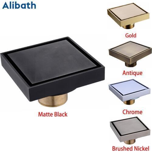100% Solid Brass Square Bathroom Shower Floor Drain Tile Insert Invisible Water Filter Black Gold Chrome Nickel Brushed
