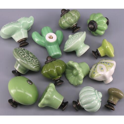 1x Green series ceramic handle Girl boy children room drawer wardrobe closet door handle