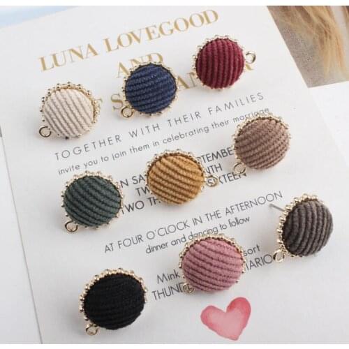 2pcs Korean Style DIY Alloy Round Flannelette Stud Ear Hook Jewelry Findings For Earring Making With Hole y1499