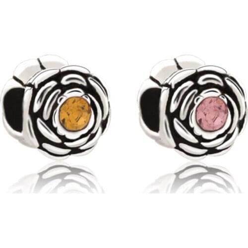 2 style charms Rose flower bead jewelry fit original pandora bracelet & bangle necklace accessories pendant charm for women gift