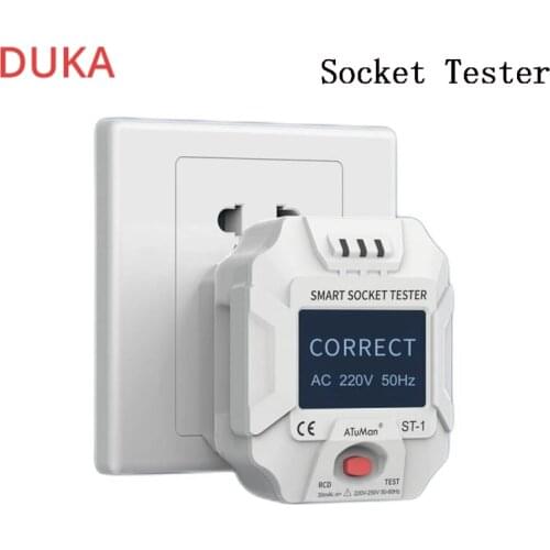2021 AtuMan DUKA Outlet Socket Tester 90-250V Smart Digital Display LCD Circuit Polarity Detector Wall Plug Open Circuit Finder