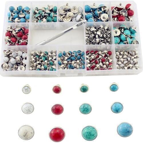320Sets Mix Sizes And Colors Brass Acrylic Turquoise Rivets For Leather Studs And Spikes For Clothes Bag Belt Diy Accessory