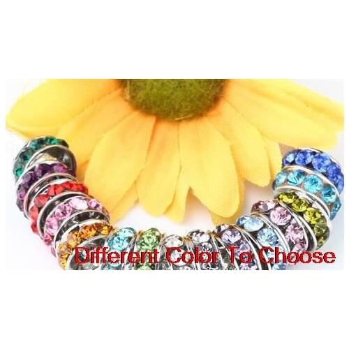 7yh34 10mm white black mixed multi Rhinestone Crystal Rondelle Spacer Beads Lot silver Plated Big Hole European Beads