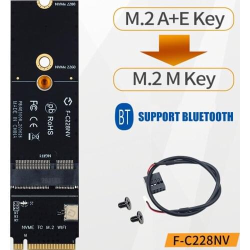 NGFF M.2 A/A+E Key Slot to M.2M Key PCIe PCI Express WiFi Card Adapter NVMe Bluetooth Wireless LAN Card Adapter for AX200 9260AC