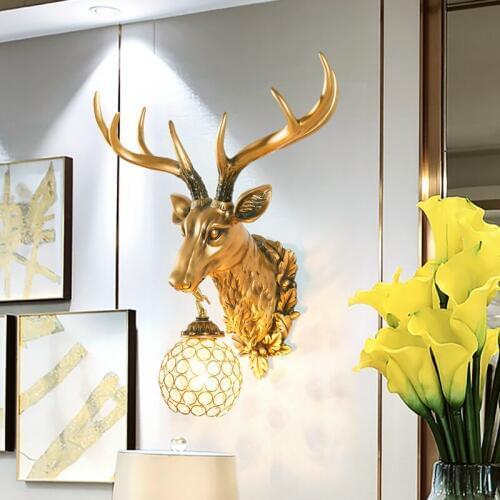 American deer head wall lamp back to antique background decoration of Nordic luxury villa living room wall lamps ZA9041