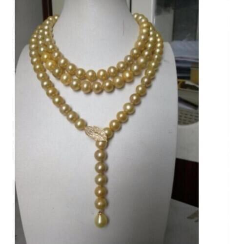 Free shipping gorgeous 11-13mm south sea round gold pearl necklace 38inch 925s KKK