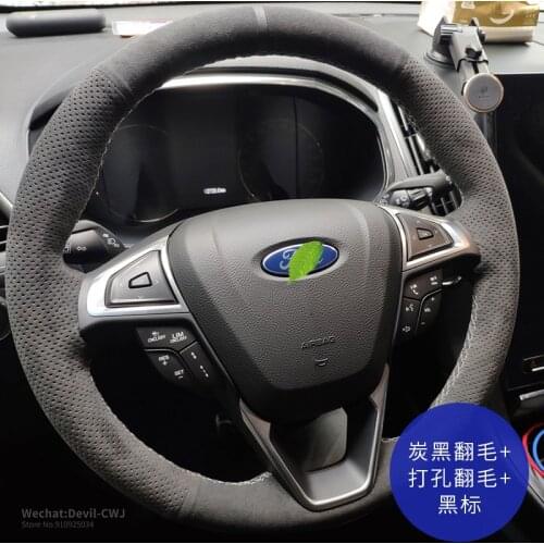 Hand-Stitch steering wheel cover for Ford new Mondeo Focus Escort Kuga Edge Taurus Fiesta ST 2012 2013 2014 2015 2016 2017 2018