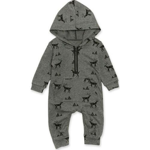 Kids Infant Baby Boys Hooded Romper Cartoon Animal Print Long Sleeve Jumpsuit Clothes Outfits One-Piece