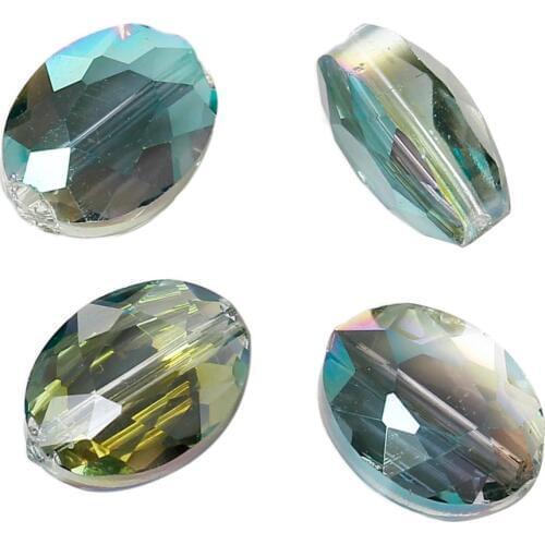 DoreenBeads Glass Loose Beads Oval Green AB Color Transparent Faceted About 12mm( 4/8") x 9mm( 3/8"), Hole: Approx 1mm, 10 PCs