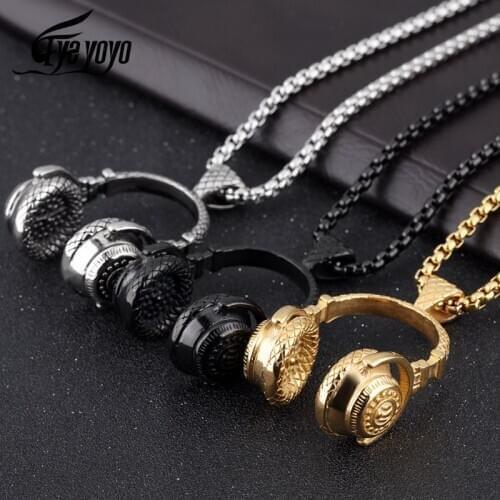 EyeYoYo Men Rock Stainless Steel Music Headphone Charm DJ Headphone Pendant Hip Hop Jewelry Music Necklaces Gift