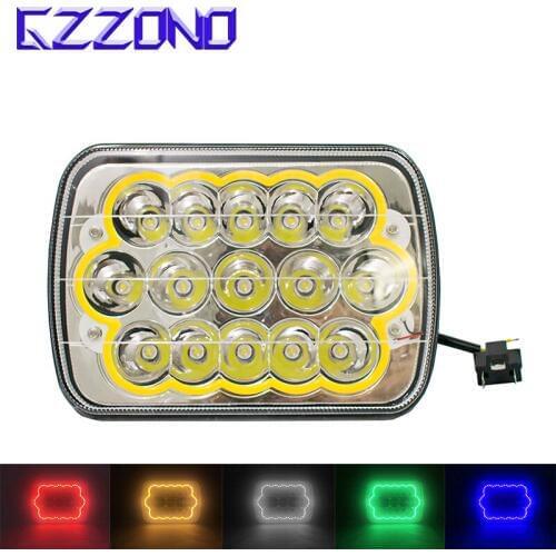 GZZONO 1 pcs 45w Rectangle Multi-Color HALO DRL Led 5*7 Inch Hi/Low Head Lights Led Sealed Beam Driving Light Trucks Led Lamp