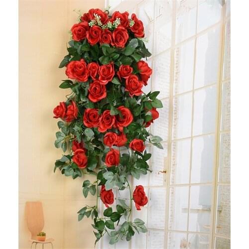 Artificial Flower Rattan Fake Plant Vine Decoration Wall Hanging Roses Home Decor Accessories Wedding Decorative Wreath