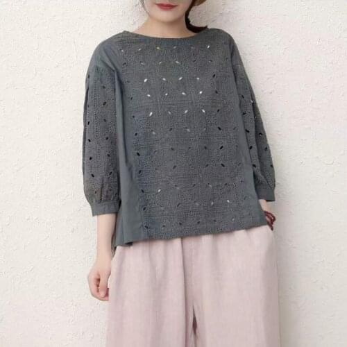 Johnature Openwork Blouses
