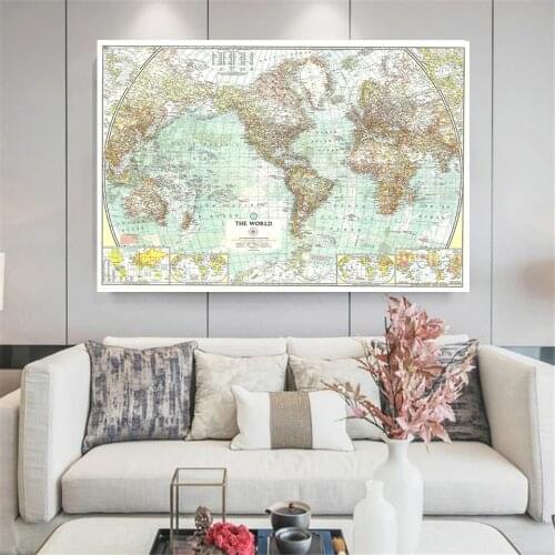150*100 cm 1957 The World Map Vintage Non-woven Canvas painting Retro Wall Art Poster Home Decoration School Supplies