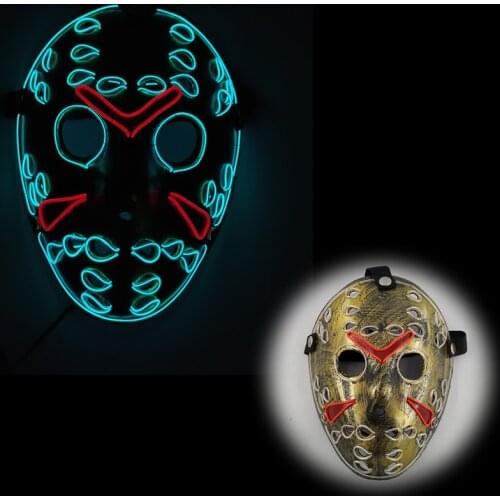 Halloween Horror Costume EL Wire Mask Cosplay Party Props Movie Character Jason Voorhees Glowing LED Hockey Mask