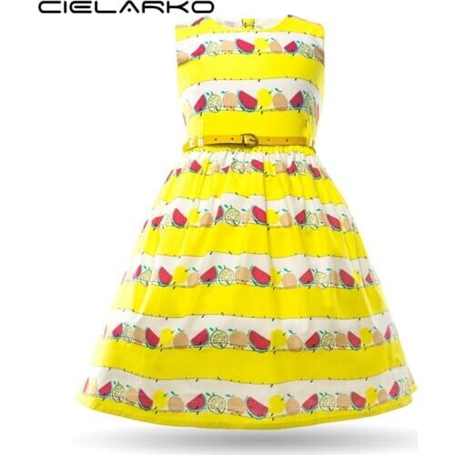 Cielarko Girl Fruit Dress Summer Children Holiday Dresses Sleeveless Kids Party Frocks Vintage Baby Clothing for Girl