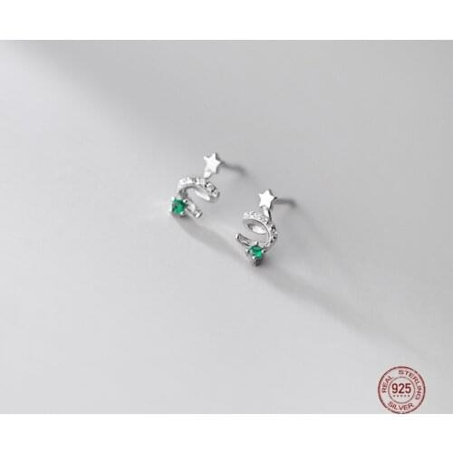 LKO 925 Sterling Silver Rotating Star Inlaid Zircon Small Stud Earrings Christmas Gift Earring for Women Halloween Jewelry Gift