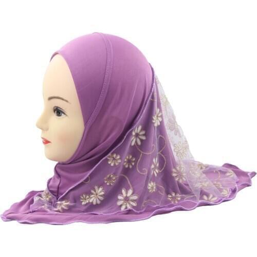 Muslim Girl Hijab Kids Pretty Islam Hijab Islamic Girls Scarf Shawls Flower Pattern about 45cm