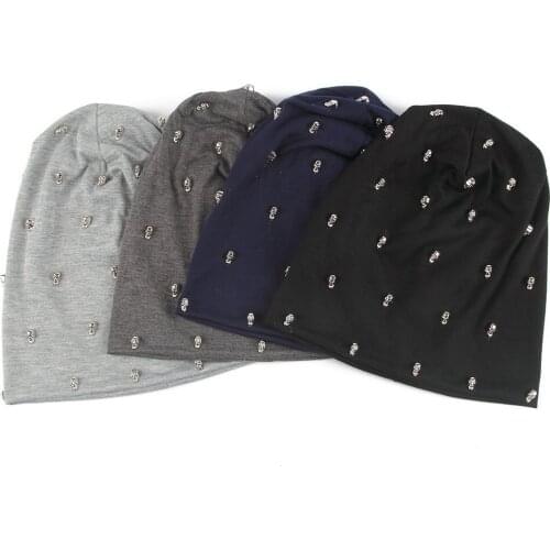 Men Winter Cotton Solid Color Beanies With Silver Skeleton Accessories Hats Women Autumn Fashion Hip Hop Skullies Caps Bonnet