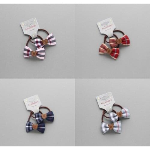 2 PCS New Cute Lattice Small B Bear Bowknot Hair Circle Elastic Hair Bands Handmade Girls Women Barrette Hair Accessories