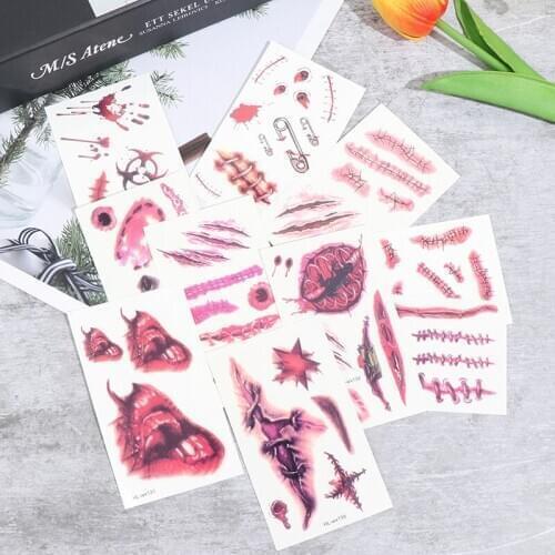 Halloween Party Zombie Scars Tattoos Makeup Wound Scary Blood Injury Sticker Make-Up Halloween Props Sticker